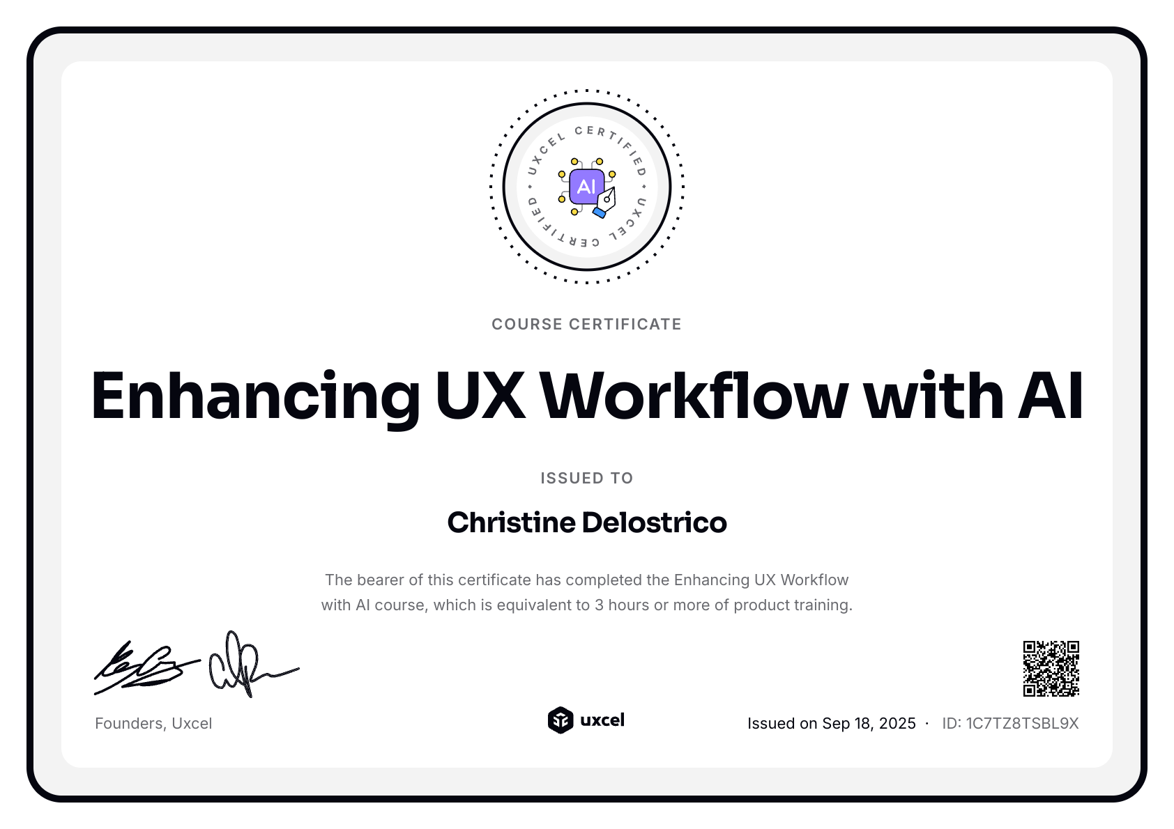 Christine Delostrico's certificate